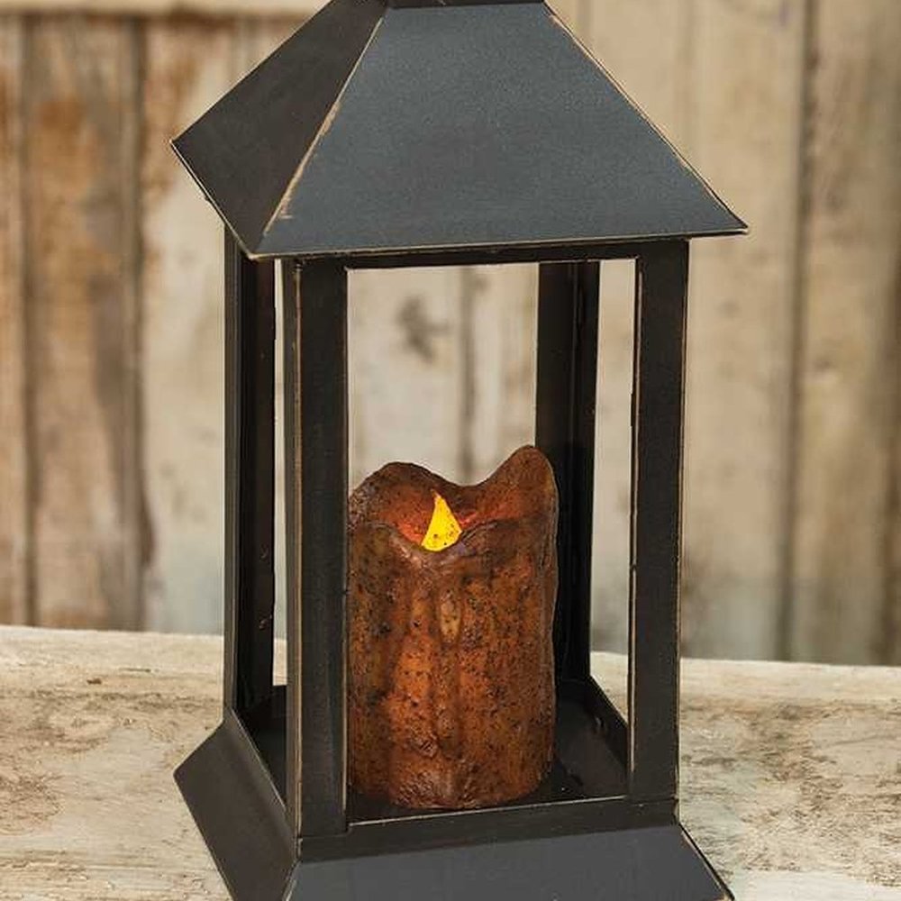 Rustic new Burnt Mustard Candle Lantern wit Timer